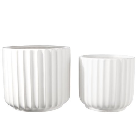 URBAN TRENDS COLLECTION Ceramic Round Pot with Embossed Vertical Ribbed Design Body Matte White Set of 2 36306